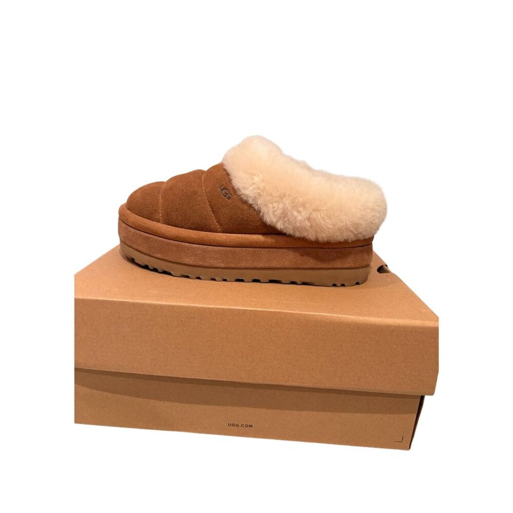 UGG Chestnut Brown Shearling Platform Clog Mules - Picture 4 of 7